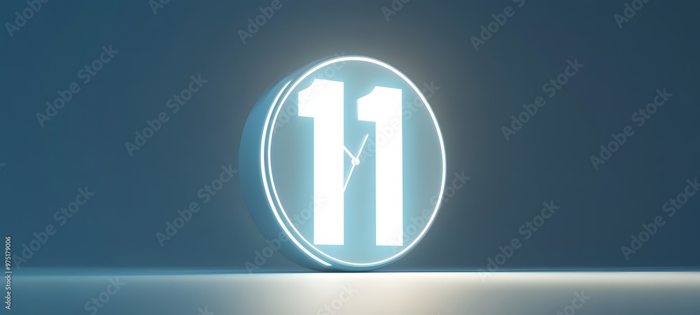 Poster 5. **a 3d rendered countdown clock with large, bright numbers nearing midnight, with a minimalistic 
