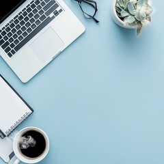Modern Workspace with Laptop, Coffee, and Plants