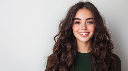 Naklejka premium Beautiful Woman Smiling with Long Curly Hair