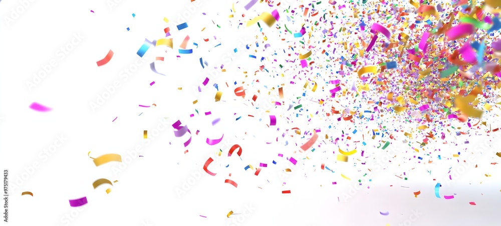 Poster 10. **a 3d scene featuring a burst of colorful confetti and streamers with a shimmering effect, isol