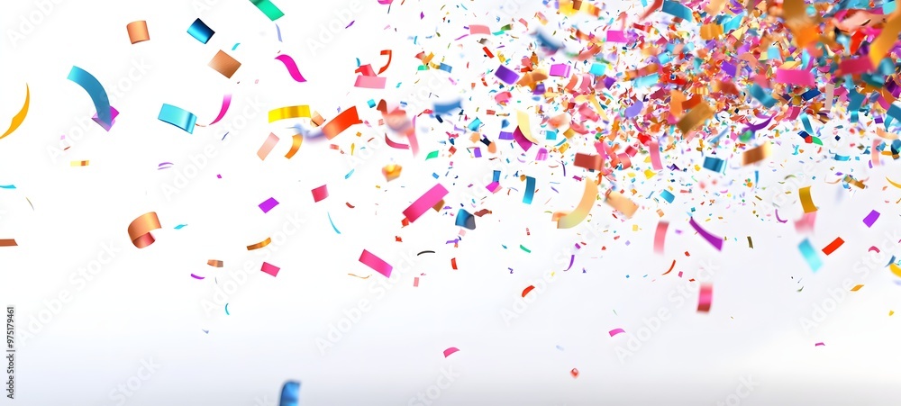 Poster 10. **a 3d scene featuring a burst of colorful confetti and streamers with a shimmering effect, isol