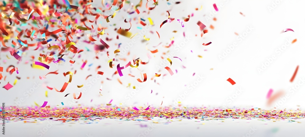 Poster 10. **a 3d scene featuring a burst of colorful confetti and streamers with a shimmering effect, isol