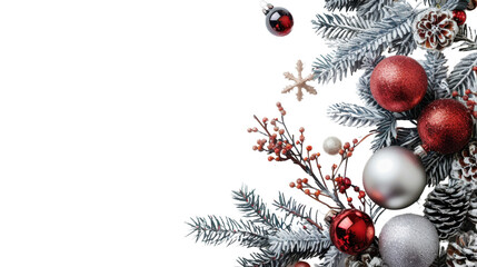 Christmas branches border and decoration on transparent background