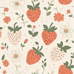 Whimsical Strawberry and Floral Pattern Design