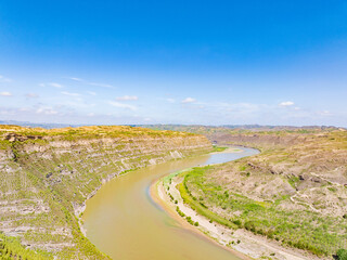 Sunny summer day in the Yellow River Snake Bend Geological Park in Yonghe, Linfen, Shanxi