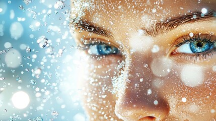 Close Up Of Woman s Eye With Water Drops And Bokeh