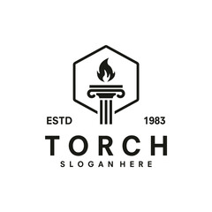 vintage logo torch vector template design illustration