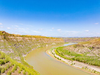 Sunny summer day in the Yellow River Snake Bend Geological Park in Yonghe, Linfen, Shanxi