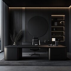 Modern Black Office Interior with Minimalist Design