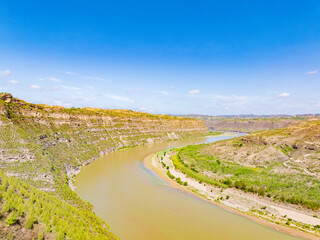 Sunny summer day in the Yellow River Snake Bend Geological Park in Yonghe, Linfen, Shanxi