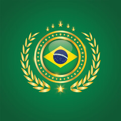 Golden Stamp With Flag. Brazil Flag Stamp. Made in Stamp Isolated in White Background. Royal, Allegiance, Symbol, Vector, Icon, Illustration.
