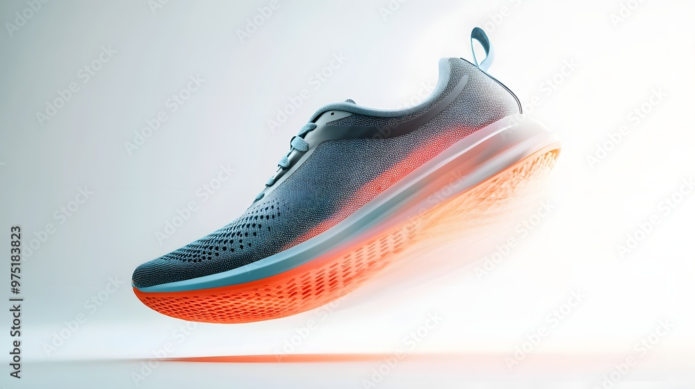 Poster 4. **a 3d rendering of a pair of running shoes with a blurred effect indicating speed, isolated on a