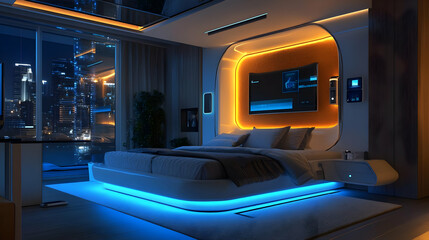Futuristic Bedroom Interior Design 3D Illustration