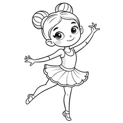 Fototapeta premium A joyful girl in a ballet outfit strikes a playful pose on one leg inviting creativity and fun through her coloring activity at home or school