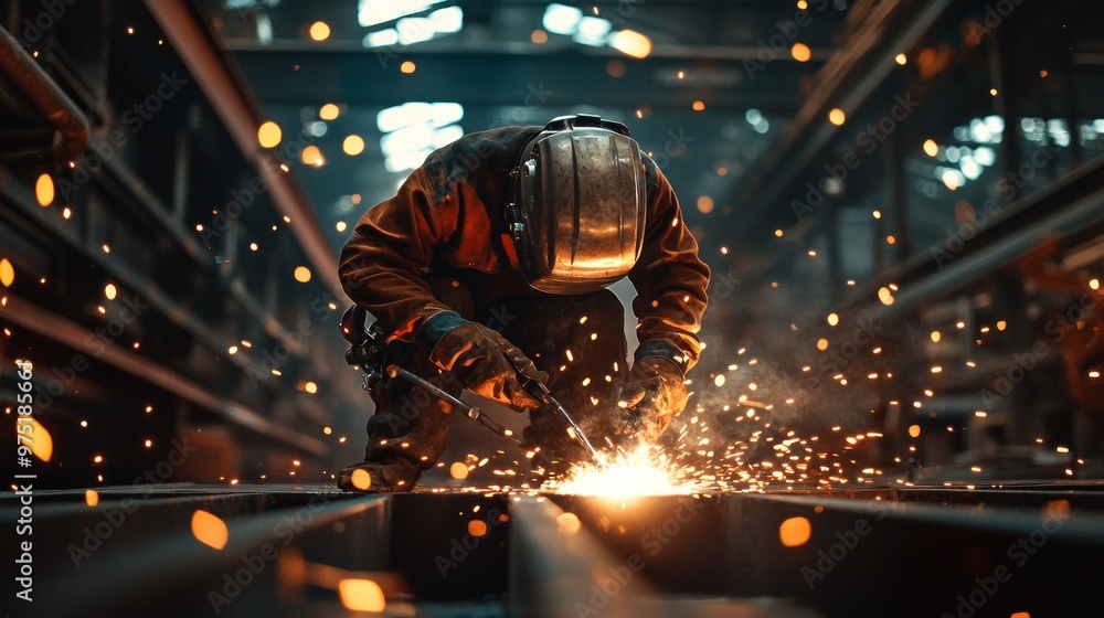 Wall mural Industrial Welder at Work