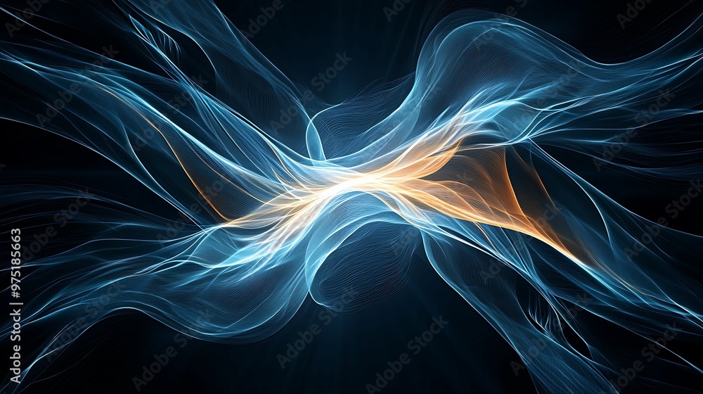 Poster illuminated organic abstract 3d render with fluid geometry and copy space for text