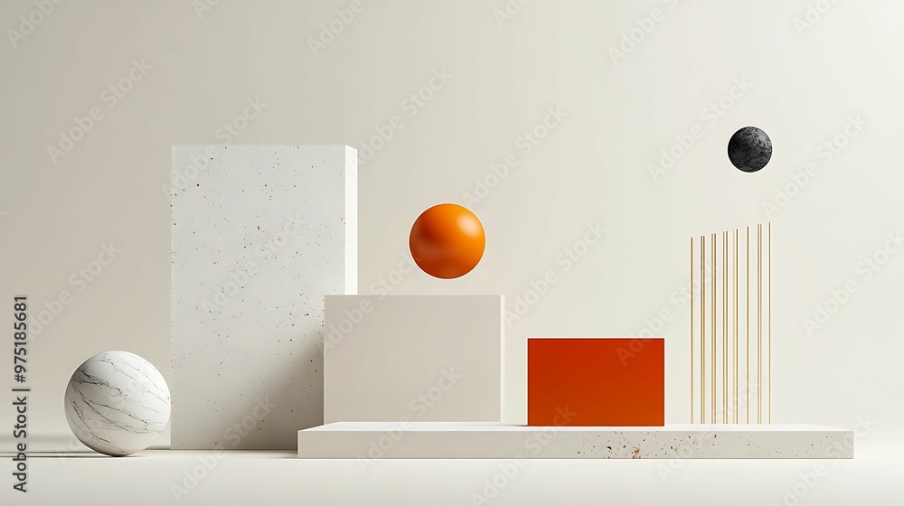 Aufkleber harmonious fusion of natural geometry and organic 3d forms with subtle textures for copy space desig