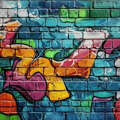 Vibrant Abstract Graffiti Art on Brick Wall