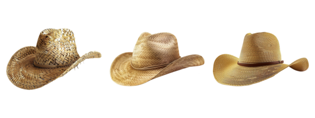 Wide Brim Straw Hat Set on Transparent Background