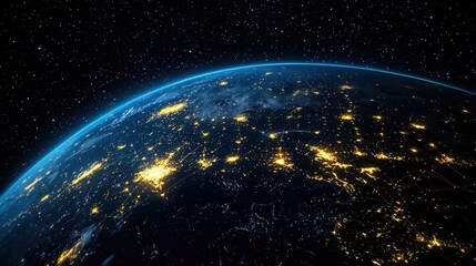 Obraz premium Earth at Night with City Lights and Stars