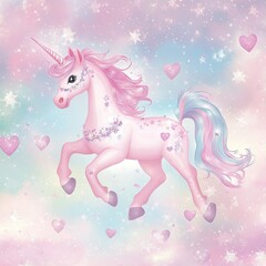 "Enchanting Pink Unicorn with Hearts and Stars"
