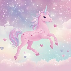 Whimsical Pink Unicorn Floating in a Dreamy Sky