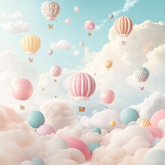 Obraz premium Dreamy Hot Air Balloons Floating in a Pastel Sky