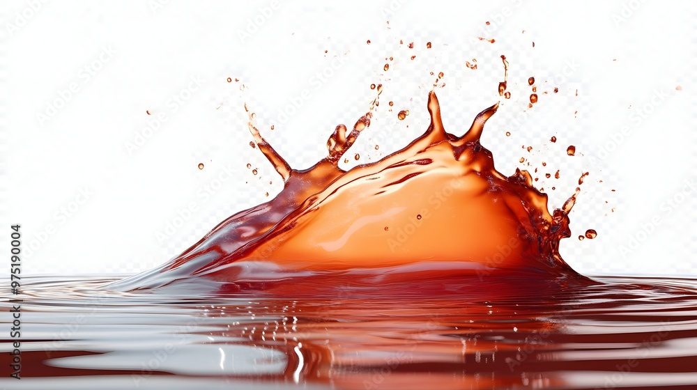 Poster an artistic 3d render of a water splash with gradient shades from deep red to bright orange, isolate