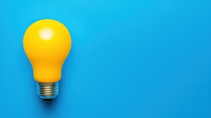 Yellow Light Bulb on Blue Background  Idea Concept