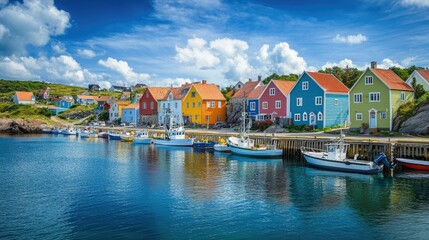 Obraz premium Charming seaside town with colorful houses boats in the harbor