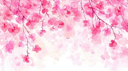 Fototapeta premium Watercolor Pink Cherry Blossom Flowers Spring Floral Background