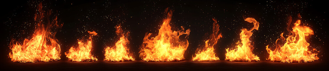 Fototapeta premium A sprite sheet of fire in various positions on a black background