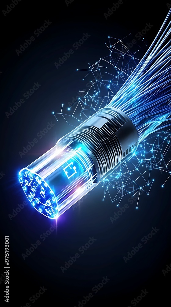 Poster digital connectivity: fiber optic cables in tilt perspective - watercolor style with clear light and