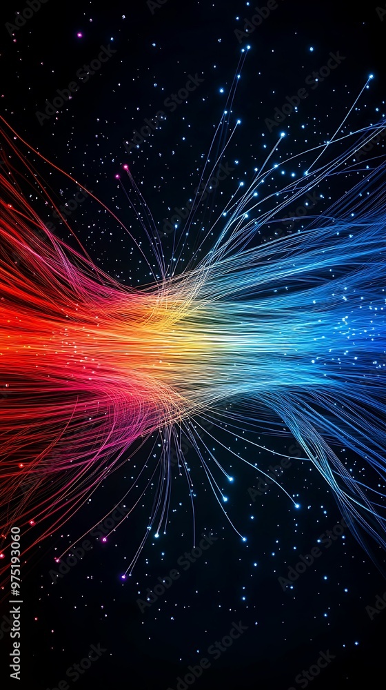 Poster vivid fiber optics close-up in color pencil style with clear light and sharp focus for secure teleco