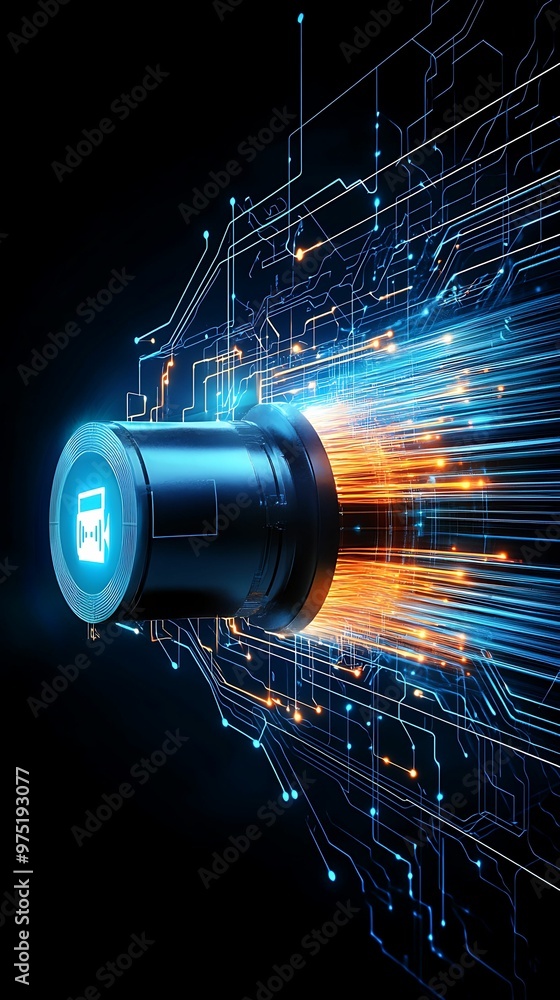 Aufkleber secure iot network perspectives in abstract watercolor style with fiber optics on dark background
