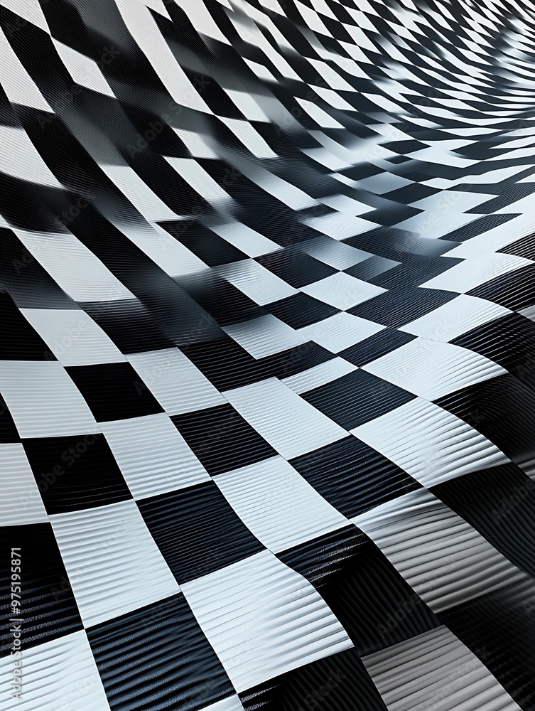 Poster carbon fiber textured weave pattern floating in a checkerboard pattern bird’s eye view shot with ins
