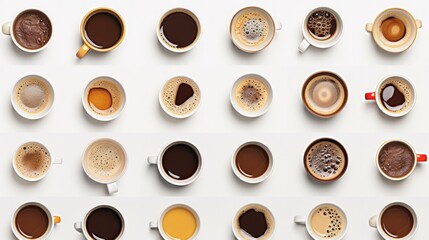 Obraz premium A playful arrangement of coffee cups and mugs, each filled with a different variety of coffee beverage