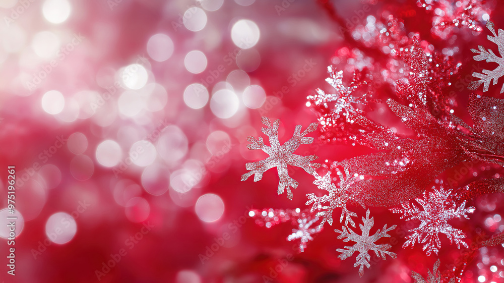 Poster snowflakes and red bokeh creating a holiday background