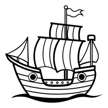 recommend clip art: vintage pirate ship outline coloring book page line art drawing