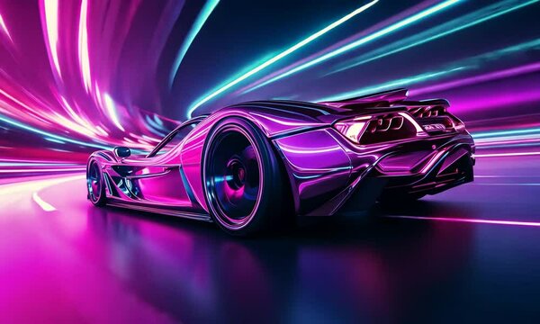 Supercar in a Neon Tunnel