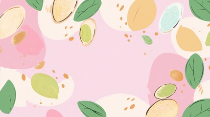 Colorful flat vector background with abstract shapes and nuts illustration. Pop art vector illustration for a web banner or poster