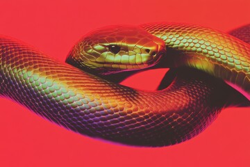 A modern and sleek digital illustration of a snake biting its own tail forming a circle symbolizing eternity and selfrenewal with a gradient of green and gold metallic accents