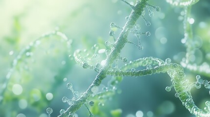 A life sciences background with detailed cell structures, DNA strands, and microscopic organisms. Subtle greens and blues with clean, modern lines. For use in biology or genetics presentations.