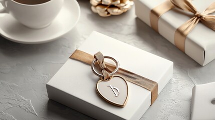 Personalized keychain with initials, gift set arrangement, 3D illustration