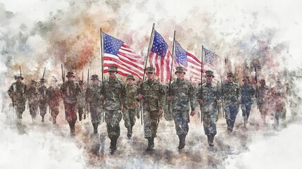 Veterans Day Parade: Watercolor Tribute to American Heroes
