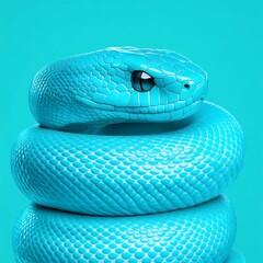 Fototapeta premium A modern and sleek digital illustration of a snake coiled in a spiral symbolizing harmony and tranquility with a gradient of cool teal shades and metallic steel accents