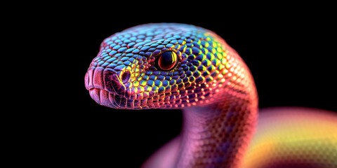 A modern and sleek digital illustration of a snake with intricate patterned scales coiled in a circle symbolizing transformation with a gradient of green and gold metallic accents