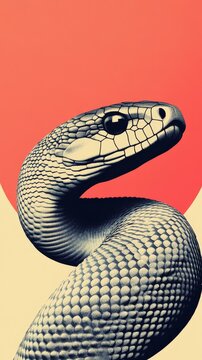 A modern and sleek digital illustration of a snake with intricate patterned scales coiled in a circle symbolizing transformation with a gradient of green and gold metallic accents