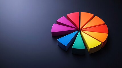 Obraz premium Colorful pie chart on a dark gradient background, 3d illustration. Data visualization and business analytics concept
