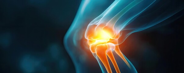 A glowing representation of a knee joint showcasing joint health and mobility in a visually striking manner.